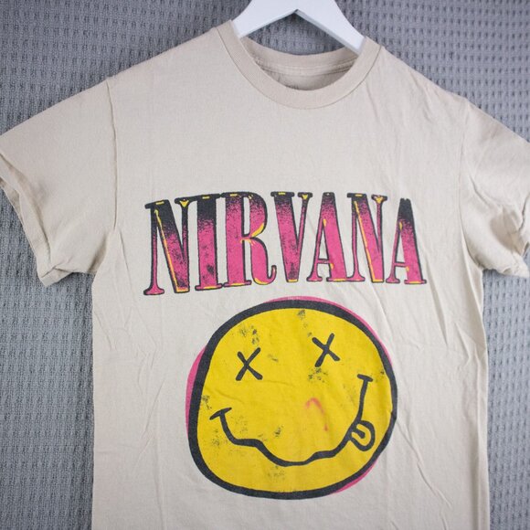 Nirvana Logo Tee Mens Small Beige - Picture 3 of 8